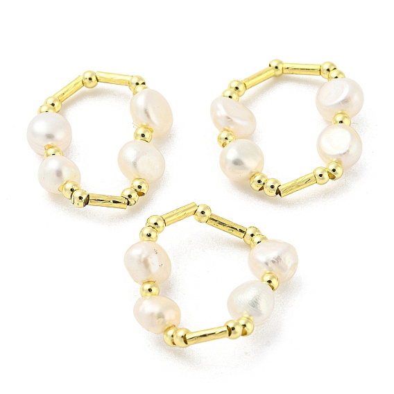 Brass & Natural Pearl Beaded Stretch Finger Ring
