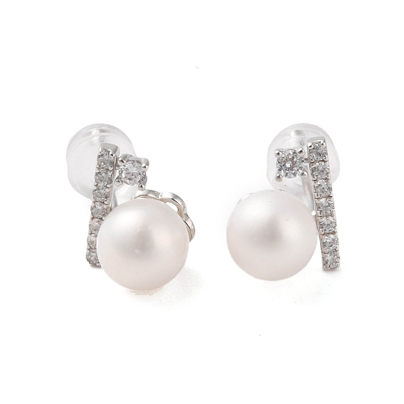 925 Sterling Silver Studs Earring, with Natural Pearl