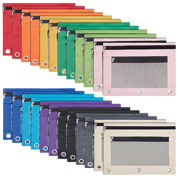 Вырезать полые 24 шт 12 цвета прямоугольник ткань Оксфорд 3-кольцо ручка карандаш сумки на молнии, карманы для файлов, с прозрачным сетчатым окном