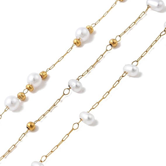 Ручная работа 304 цепочки из нержавеющей стали с бусинами, пайки, с 316 кабельными цепочками из нержавеющей стали, абс пластик жемчужина и катушка, ионное покрытие (ip)