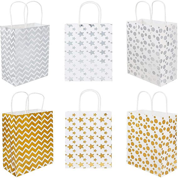 Sacs en papier kraft rectangle avec poignée, sac de courses, sac de marchandises, cadeau, sac de fête