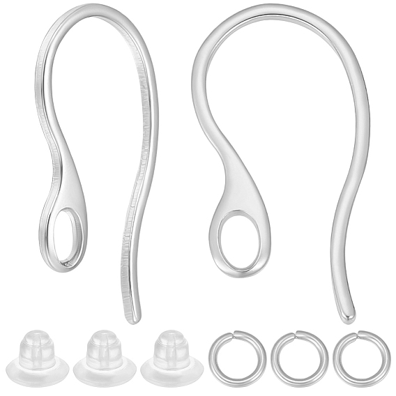 50 pcs 304 crochets de boucle d'oreille en acier inoxydable, avec boucle horizontale, 5pcs 304 anneaux de saut en acier inoxydable, 50 pièces d'écrous d'oreille en plastique