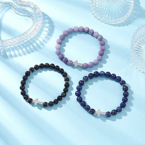 3 шт. 3 цветные браслеты из натурального лазурита и белого нефрита, имитация аквамарина и обсидиана 9 наборы из круглых бусин диаметром 1,5 мм для женщин, браслеты из латунных звеньев с микропаве из кубических цирконий, платина