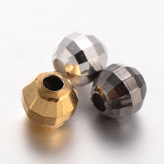 Faceted Round Brass Spacer Beads, 5mm, Hole: 2mm
