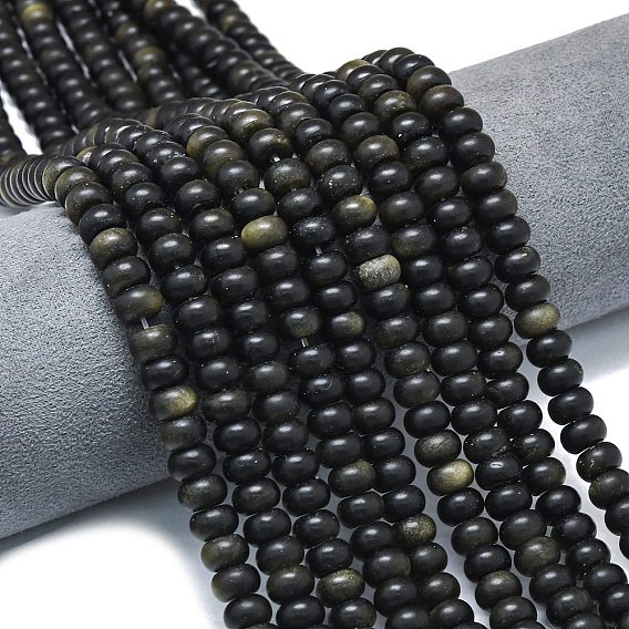 Естественный золотистый отлив обсидиан бисер пряди, матовые, рондель