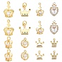16Pcs 8 Style Brass Micro Pave Cubic Zirconia Pendants, Crown