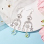 Moon & Star & Teardrop Brass & 304 Stainless Steel Chandelier Earrings, Glass Teardrop Drop Earrings