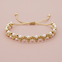 Handmade Woven Faux Pearl and Brass Round Braided Bead Bracelets, Golden