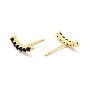 Black Cubic Zirconia Curved Bar Stud Earrings, Brass Jewelry for Women, Cadmium Free & Nickel Free & Lead Free