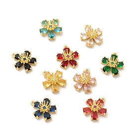 Real 18K Gold Plated Brass Micro Pave Cubic Zirconia Pendants, with Glass, Long-Lasting Plated, Cadmium Free & Lead Free, Flower Charm