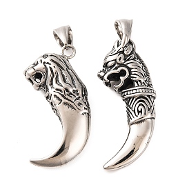 316 Surgical Stainless Steel Pendants, Lion/Dragon Tusk Charm, Antique Silver