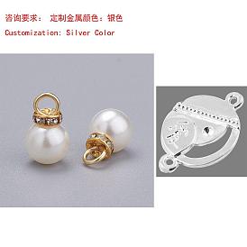 Acrylic Pearl Pendants, with Crystal Rhinestone and Iron Loop, Round
