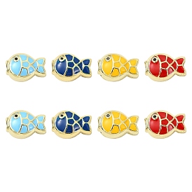 8шт 4 цвета латунные эмалевые бусины, стойки покрытие, долговечный, без свинца и без кадмия, реальный 18 k позолоченный, рыба