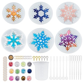 Silicone Molds, Resin Casting Molds, Epoxy Resin Jewelry Making, Snowflake, Include 100ml Measuring Cups, Metal Cabochons & Nail Art Sequins & Iron Screw Eye Pin Peg Bails