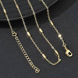 Brass Rectangle Link Chain Necklaces for Women, Long-Lasting Plated