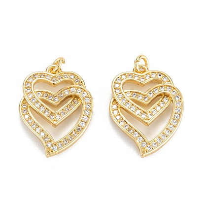 Pendentifs en laiton zircon cubique transparent, plaqué longue durée, réel 18 k plaqué or, cœur à cœur