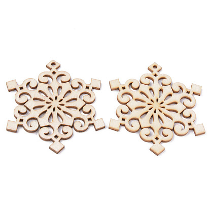 Undyed Natural Wooden Big Pendants, Laser Cut, Snowflake