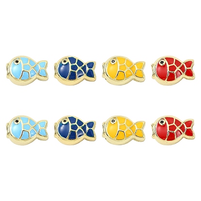 8шт 4 цвета латунные эмалевые бусины, стойки покрытие, долговечный, без свинца и без кадмия, реальный 18 k позолоченный, рыба