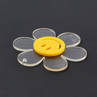 Transparent Acrylic Big Pendants, Sunflower with Smiling Face Charm