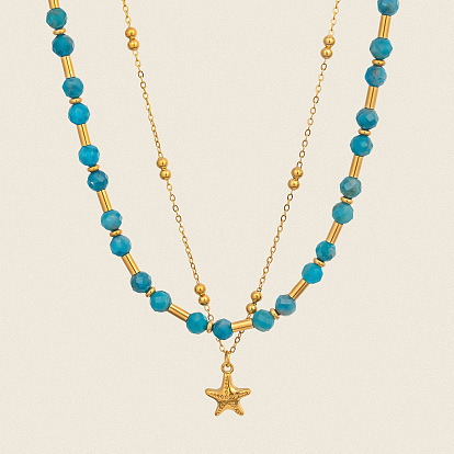 Винтажные 304 двухслойные ожерелья с подвеской из нержавеющей стали и натуральным камнем, золотые