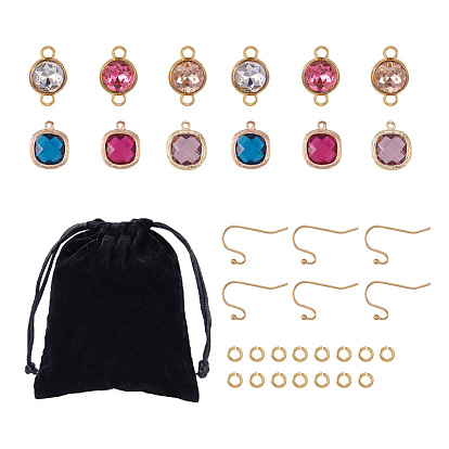 DIY Earring Making, with Glass Links, Faceted, with 304 Stainless Steel Findings, Brass Glass Charms and 304 Stainless Steel Earring Hook