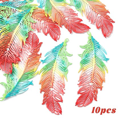 10 шт. окрашены распылением 430 подвески из нержавеющей стали, гравированные металлические украшения, перо