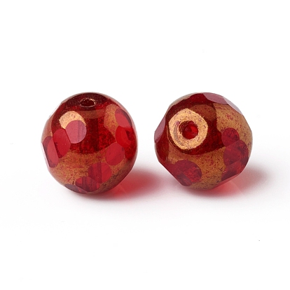 Perles de verre tchèques galvanisées, style rétro, facette, ronde
