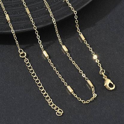 Brass Rectangle Link Chain Necklaces for Women, Long-Lasting Plated