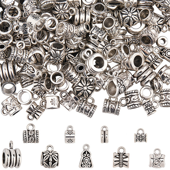 144шт. 9 стили тибетский стиль цинковый сплав трубчатые дужки, петля под залог, шарф под залог бисера, без кадмия и без свинца