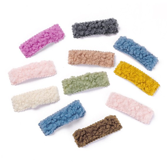 Faux Fur Imitation Lambs Wool Snap Hair Clips, with Stainless Steel Findings, for Girl Hair Decorate, Rectangle