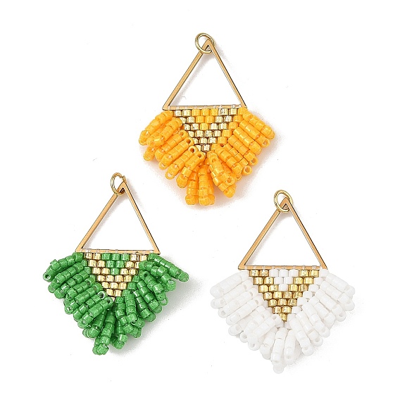 304 Pendentifs à franges en acier inoxydable et perles de verre, charmes de triangle, avec anneau de saut, or