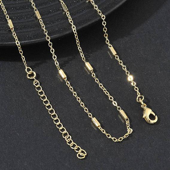 Brass Rectangle Link Chain Necklaces for Women, Long-Lasting Plated