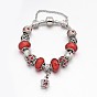 Crown Alloy Rhinestone Enamel European Beaded Bracelets, with Resin European Beads, Brass Chains and Alloy Clasps