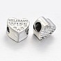 Alloy European Beads, Large Hole Heart Beads, Long-Lasting Plated, with Words Military Wife, 10x11x6mm, Hole: 4mm