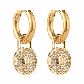 Padlock Brass Micro Pave Cubic Zirconia Dangle Earrings, with 304 Stainless Steel Ear Hooks
