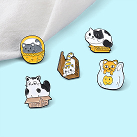 Adorable Cat Cartoon Box Flower Basket Brooch Pin - Unique and Versatile Accessory with Oil Drop Effect