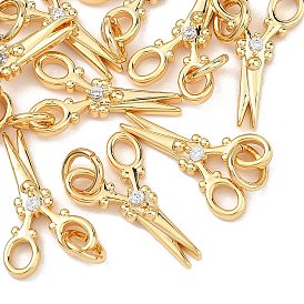 Pendentifs en laiton Shegrace avec micro-pavé de zircone cubique transparente, sans cadmium et sans nickel et sans plomb, breloques en forme de ciseaux
