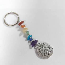 Llaveros de aleación de estilo tibetano, con cuentas de piedras preciosas y llaveros partidos de hierro, árbol de la vida