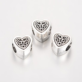 Large Hole Heart Alloy European Beads, 10.5x10x7mm, Hole: 4.5mm