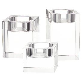 3Pcs 3 Styles K9 Glass Candle Holder, Cuboid