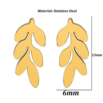 Stainless Steel Fashion Leaf Earrings - Versatile, Stylish, Ear Bone Studs.