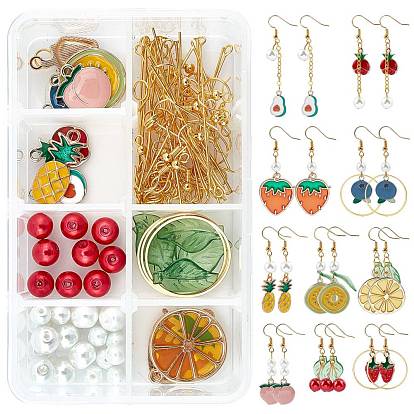 121Pieces DIY Fruits Themed Earring Making Kits, Including Alloy Enamel Pendants,  Acrylic Pendants, Glass Pearl Beads, Brass Fingings