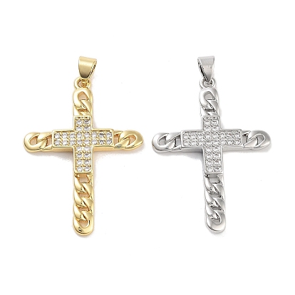 Подвески из латуни с покрытием из прозрачного кубического циркония, долговечный, без свинца и без кадмия, крестик