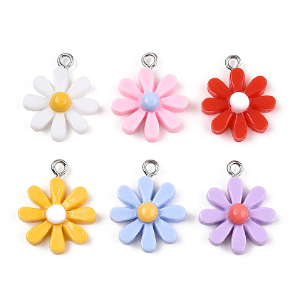 Opaque Resin Pendants, Daisy Flower Charms