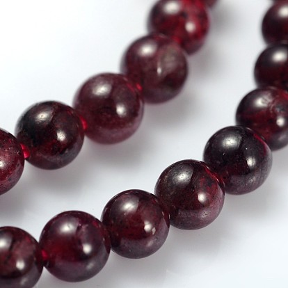 Gemstone Beads Strands, Red Garnet, Grade B, Round, Dark Red, 4mm, Hole: 0.8mm, 15~16 inch