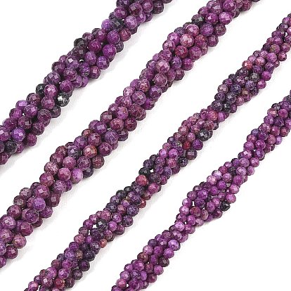 Нити из нагретых натуральных бусин сугилита, круглые, граненые