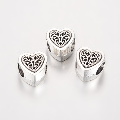 Large Hole Heart Alloy European Beads, 10.5x10x7mm, Hole: 4.5mm