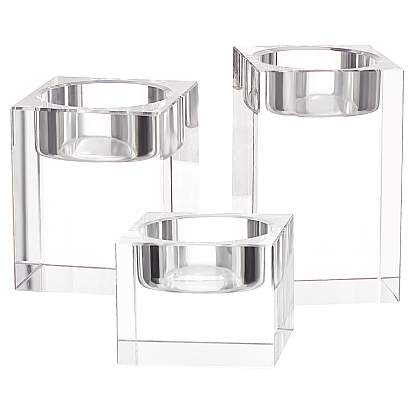3Pcs 3 Styles K9 Glass Candle Holder, Cuboid