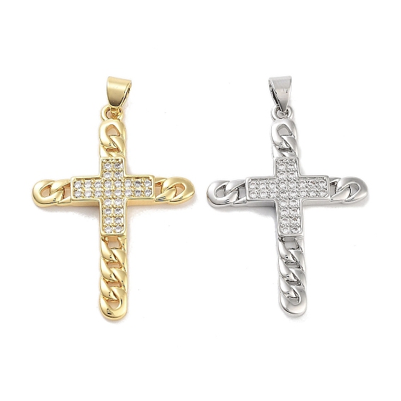 Подвески из латуни с покрытием из прозрачного кубического циркония, долговечный, без свинца и без кадмия, крестик