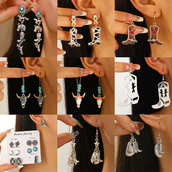 Серьги-подвески из сплава и синтетической бирюзы